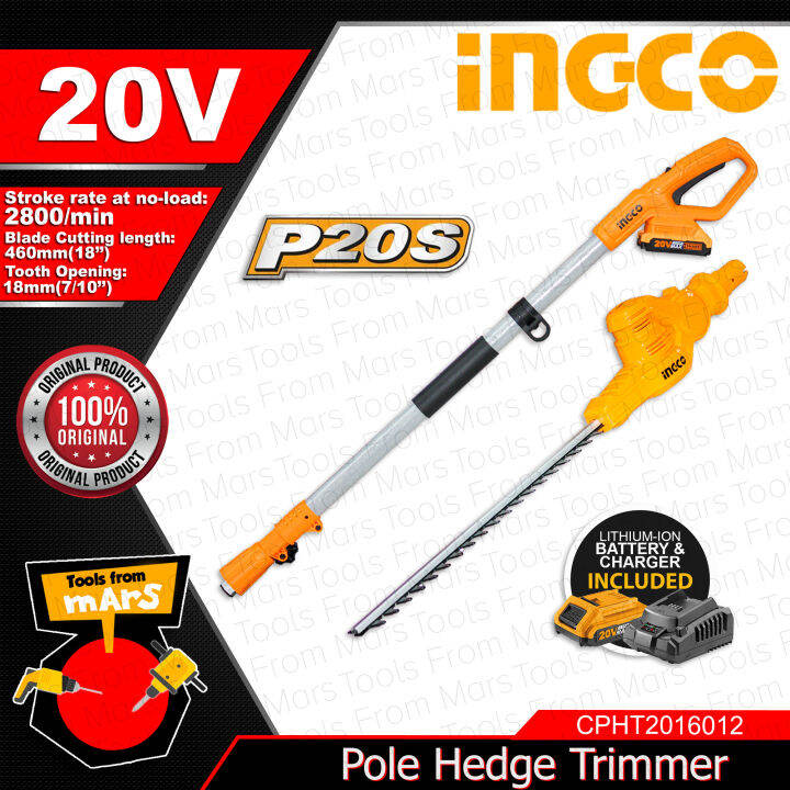 INGCO LithiumIon Cordless Pole Hedge Trimmer with Extension Pole 20V