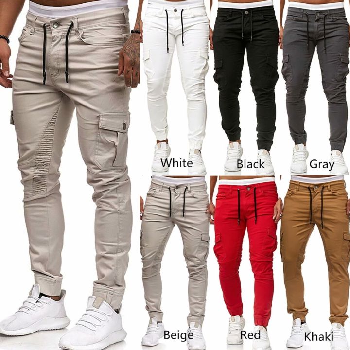 codff51906at-men-skinny-pants-drape-jogger-slim-fit-combat-cargo-casual-adjustable-waist