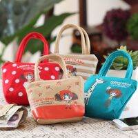 ☬◈ Mini Portable Coin Tote Bag for Girl Kid Cute Canvas Printing Coin Purse Cartoon Lovely Girl Earphone Bag Storage Bag Case