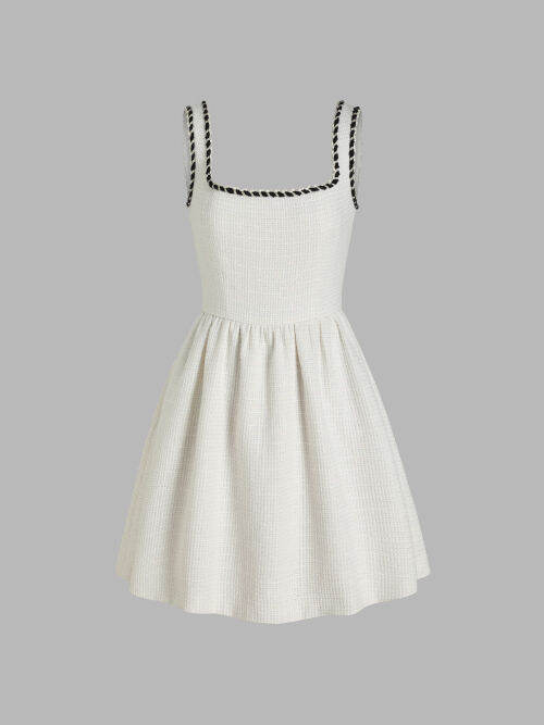 Cider Tweed Uneckline Solid Mini Dress Lazada.co.th