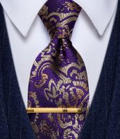 【Fashion house]Yourtie หรูหราผ้าไหมผู้ชายผูก Corbatas Para Hombre คลาสสิกดอกไม้สีม่วงผูก Paisley เนคไทปกคลิปผู้ชาย39; S พรรคผูกงานแต่งงาน