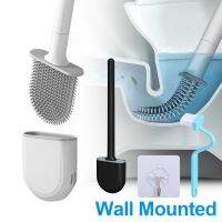 Flexible Silicone Toilet Brush Breathable Toilet Bowl Cleaner Brush with Quick Drying Holder Wall Mounted for Bathroom Cleaning