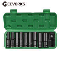 Geevorks  1/2 นิ้วไดรฟ์ Hex Impact Socket Set 10-Piece Deep Socket Metric Sizes 10-22mm and 3/8 Inch Adapter CR-V Material with Hard Storage Box