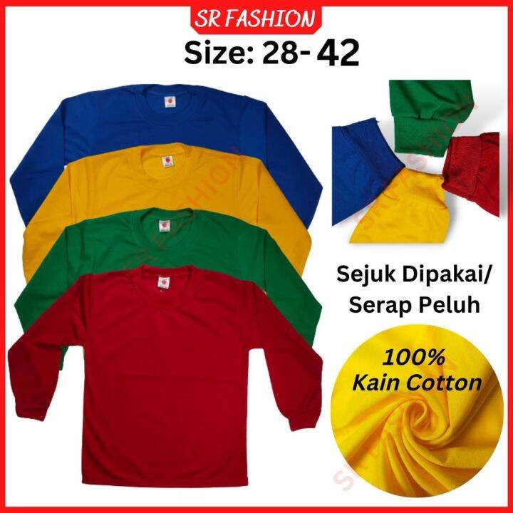 Baju Sukan Lengan Panjang warna/ T shirt Sukan Warna Panjang/ Baju ...