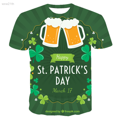 2023 Irish Saint Patrick T-shirt Mens Green Clothing Clover Animal Cat 3d Printing T-shirt Fashion Cotton Casual O-neck Mens T-shirt Unisex
