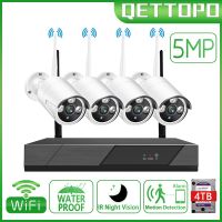 Qettopo 5MP 8CH ระบบ CCTV แบบไร้สาย1920P กลางแจ้งกันน้ำกล้องวงจรปิด IP Wi-Fi บันทึกเสียง P2P ชุดเฝ้าระวังวิดีโอ