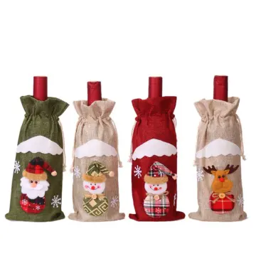 2pcs Sweater Christmas Wine Bottle Cover Fur Bottle Holder Xmas Champagne  Bottle Dress Plaid Drink Sleeves Button Bow Knot