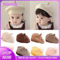 X หมวก Topi Baret Bayi สีทึบเด็กทารกไม่มีชายคาเสื้อถักไหมพรมหมวกถักหมวกเบเรต์ผ้าวูลสตรีฤดูหนาว