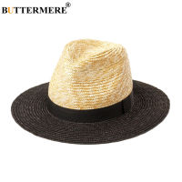 BUTTERMERE Patchwork Straw Hat British Style Jazz Fedora Men Women Summer Hat Vintage Sombrero Beach Womens Sun Hat