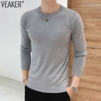 2022 Autumn Mens Slim Fit Pullover Sweaters Male Solid Color O-Neck Sweater Black White Knitted Pullover Tops S-2XL