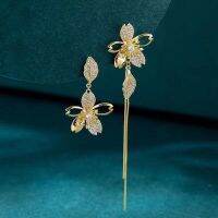 2021 New Korean Style Long Flower Earrings For Women Asymmetrical Delicate Flower Style Earring Girls Sweet Jewelry Gift