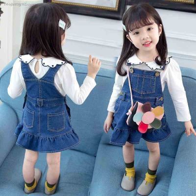 Female baby summer 2021 new cowboy braces skirt suit children dress two-piece paragraph the spring and autumn period brim of girls