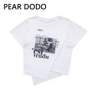 PEAR DODO เสื้อยืดแขนสั้นความรู้สึกออกแบบเกาหลีเสื้อเอวลอยบาง