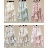 COD DSFERTGERRYYY 2023 Summer Chiffon Skirt for Women New Fashion Mid-length High-waist A-line Floral Irregular Midi Skirt