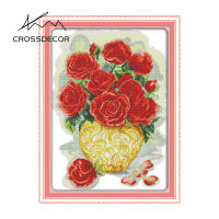 Crossdecor Cross Stitch ชุดด้วยวัสดุชุดดอกไม้พิมพ์11CT 14CT ประทับตราผ้าปักปักชุด Diy Dmc Craft Handmade Home ตกแต่งสำหรับ Sala Wall-ดอกกุหลาบสวย