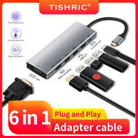 TISHRIC 6 IN 1 Type C Multi Splitter Adapter RJ45 1001000M PD VGA USB 3.0 USB C HUB Dock for ProAir Mate