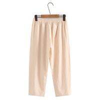 【มีไซส์ใหญ่】Plus Size Womens Elastic Waist Solid Color Ankle Pants Casual Cotton&amp;Linen Female Spring Summer 9/10 Trousers