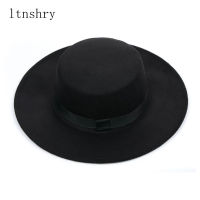 New Classic Solid Color Felt Fedoras Hat Belt for Men Women Blend Jazz Cap Wide Brim Simple Church Derby Flat Top Hat Mujer2023