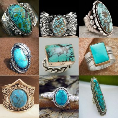 Bohemian Vintage Geometric Natural Zircon Turquoise Stone Ring Silver Color Inlay Flower Ring for Women Jewelry Anniversary Gift
