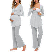 Women Sleepwear Sets Maternity Cotton Long Sleeve Nursing Baby T-shirt Tops+Pants Pajamas Set Pregnancy Nightwear Clothing Suit