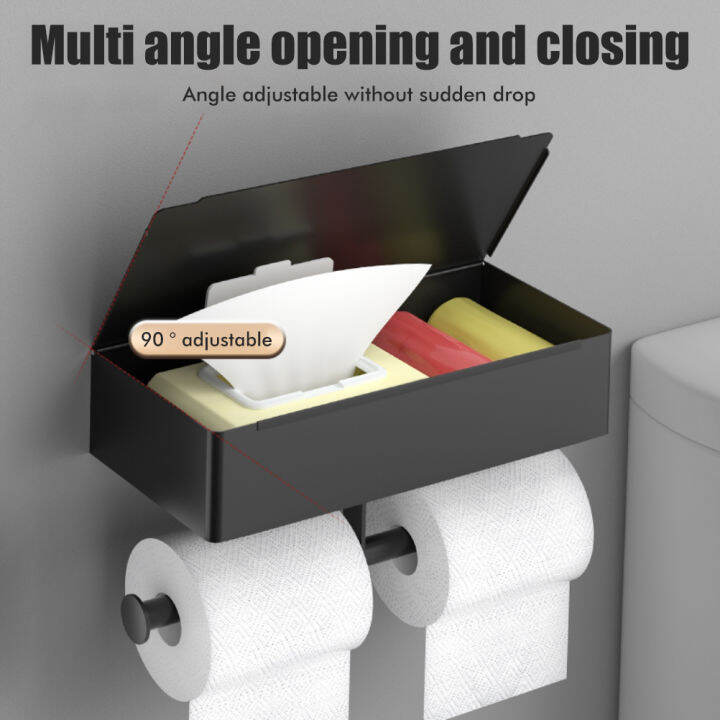 Toilet Paper Holder with Wet Wipe Box Wall Mounted Stainless Steel Paper Holder Toilet Roll