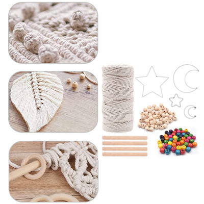 Kit De Macramé,109 Accessoires De Bricolage En Macramé, Panier Suspendendu Attrape-Rêves, Fil De 3 Mm X 100 M,100 Perles, 4 Bâtons , 4 Annaux En Métal