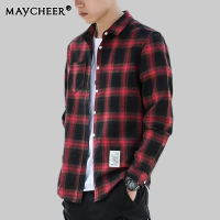 MAYCHEER เสื้อผู้ชายเสื้อคู่เสื้อลายสก๊อตแขนยาวเวอร์ชั่นเกาหลีลำลองสไตล์ฮ่องกงใหม่ Ins หล่อแนวโน้มยอดนิยมแฟชั่นสบาย