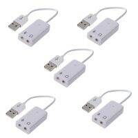 5 Pcs 3.5mm Microphone Earphone Socket USB 2.0 Sound Card Speaker Audio Adapter White