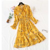 Ready Stock Pambabae Eleganteng Floral Dot Korean Long Sleeve Print Dress