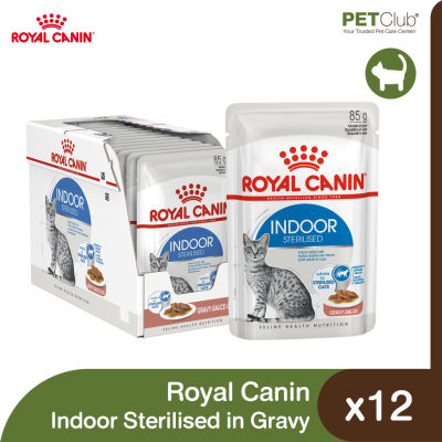 [PETClub] Royal Canin Indoor Sterilized Gravy - อาหารแมวโตเลี้ยงในบ้าน ทำหมัน ในน้ำเกรวี่ (85g.x12ซอง)