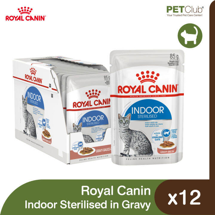 petclub-royal-canin-indoor-sterilized-gravy-อาหารแมวโตเลี้ยงในบ้าน-ทำหมัน-ในน้ำเกรวี่-85g-x12ซอง