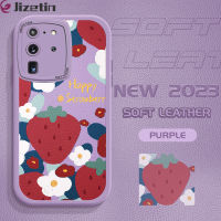 Jizetin เคส Samsung กาแลคซี S20เคสโทรศัพท์ทำจากซิลิโคน PU ปกหนังลายดอกไม้หลังหนังสตรอเบอร์รี่แบบบางเฉียบ