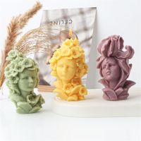 3D European Lily Goddess Candle Silicone Mold Human Head Statue Flower Fairy Candle Silicone Mold Home Decor clay molds