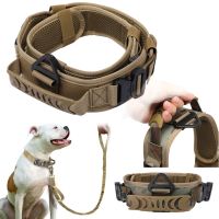 【CW】 Reflective Nylon Tactical Dog Collar Classic K9 Military Training Dog Collar with 2 Heavy Duty Metal Buckle Handle for Large Dog