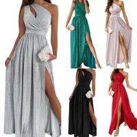 Factory Outlet 2022 Speed On The New Oblique Shoulder Sleeveless Brilliant Crystal Sexy Hollow Split Long Skirt