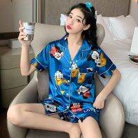 Hotexy women nightwear sleepwear baju tidur perempuan wanita seluar pendekloungewearpajama setpyjamas short sleeve pyjamas satin plus size summer sleeping clothes