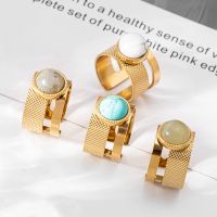 【YF】 WILD   FREE Boho Stainless Steel Rings For Women Glamour Trendy Gold Color Inlaid Natural Stone Statement Jewelry