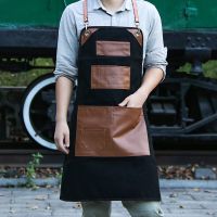 European Restaurant Barber Floral Artist Kitchen Men and Women Overalls Coffee Shop Custom Logo Nail Chef Leather Pockets Apron Aprons