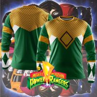 2023 design mens sports clothing Long sleeve t-shirt  power [ready stock] rangers mighty morphin green cosplay，Can be customization