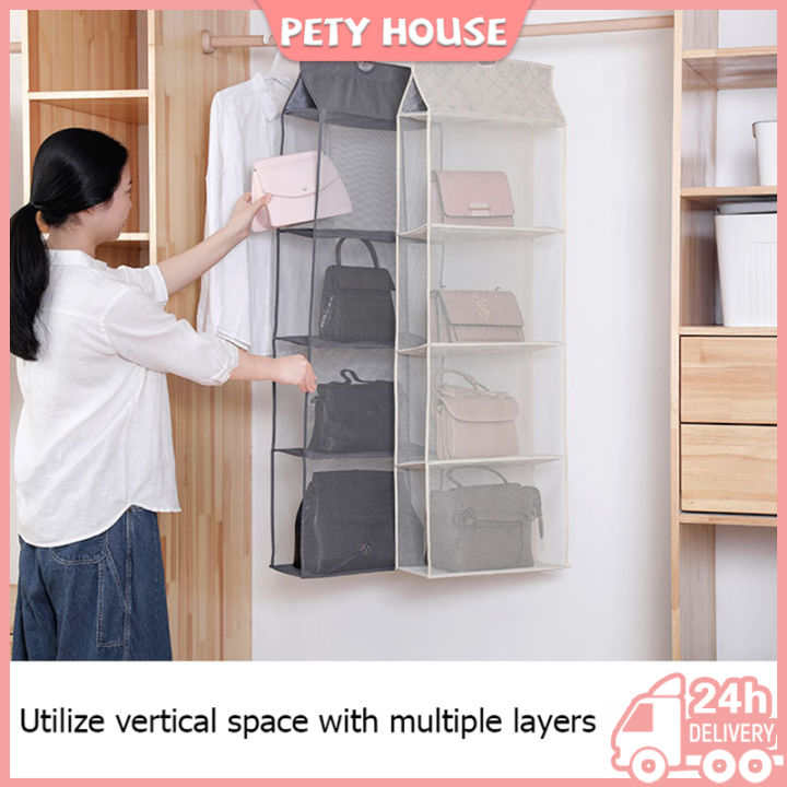 Detachable Hanging Handbag Purse Organizer for Closet, Purse Bag Storage  Holder for Wardrobe Closet with 4 Shelves Space Saving Purse Organizers