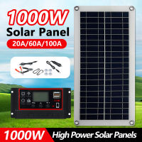 1000W Solar Panel 12V Solar Cell 10A-60A Controller Solar Panel for Phone RV Car MP3 PAD Charger Outdoor Battery Supply Wires Leads Adapters