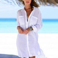 2021 Women Swimwear Beach Cover Up Solid Perspective Beach Dress Kaftan Beach Wear Blouse Shirts Pareos De Playa Saida De Praia