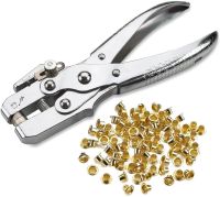 Eyelet Grommet Pliers Kit - 1 Hole Punch  100 Gold Grommets 4.5mm - for Leather  Canvas  Cloth  Shoe  Belts  Bags  Crafts  Pliers