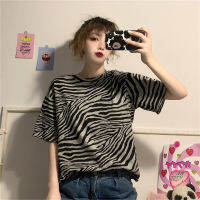 Cotton Zebra Striped Causal Loose Women T-shirts Basic Classic Short Sleeve Top Female Fashion T-shirt