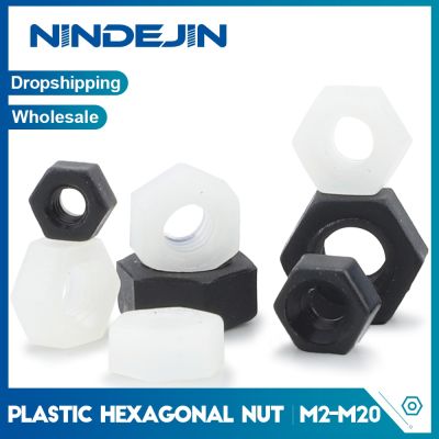 NINDEJIN 2-100pcs Nylon Plastic Hex Nuts M3 M4 M5 M6 M8 M10 M12 M14 M16 White Black Nylon Nut Insulation Hexagon Locknut Nails Screws Fasteners