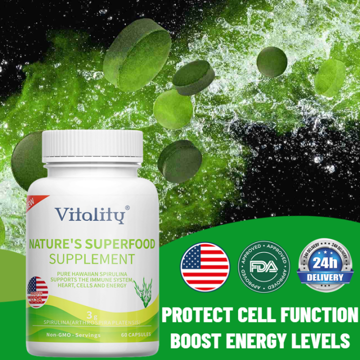 Pure Hawaiian Spirulina, 500mg Vegan Support Immune System, Heart, Cells & Energy