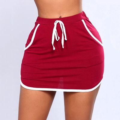 【CC】☇  Ladies Skirt Sides Swearpants Elastic Waist Short Skirts Joggers With Pockets