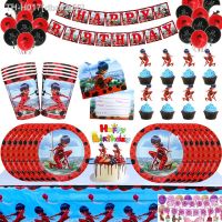 ◕▤∋ Girl Theme Birthday Party Decoration Disposable Set Tableware Ladybird Plate Napkins Tablecloth for Kid Shower Supplies