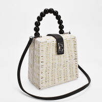 New female straw bag women Crossbody bag paper rope bead handle handbag Box Shoulder Bag Beach Holiday Bags