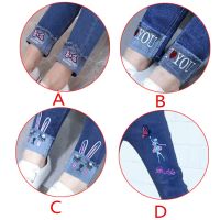 3--11 Baby Kids Girl Embroidery Pants Ankle-Length Denim Trousers Cuffed Jeans